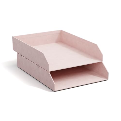 BIGSO HAKAN 2er-Set Briefablage für den Schreibtisch – stapelbare Ablagefächer für Briefe, Dokumente usw, – Ordnungssystem aus 100% recycelter Faserplatte mit Papier in Leinenoptik – rosa von BIGSO BOX OF SWEDEN