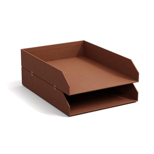 BIGSO HAKAN 2er-Set Briefablage für den Schreibtisch – stapelbare Ablagefächer für Briefe, Dokumente usw, – Ordnungssystem aus 100% recycelter Faserplatte mit Papier in Leinenoptik – sienna von BIGSO BOX OF SWEDEN