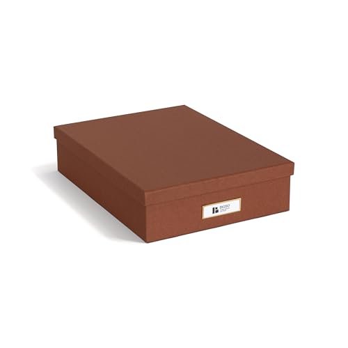 BIGSO OSKAR Dokumentenbox für A4 Papier, Broschüren usw. – Schreibtischablage mit Deckel und Griff – Aufbewahrungsbox aus 100% recycelter Faserplatte und Papier in Leinenoptik – sienna von BIGSO BOX OF SWEDEN
