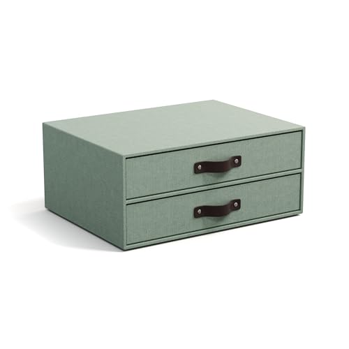 Bigso Box of Sweden BIRGER Schubladenbox für Dokumente und Bürobedarf – Schreibtisch Organizer mit 2 Schubladen – Ablagesystem aus Faserplatte und Papier in Leinenoptik – mintgrün von BIGSO BOX OF SWEDEN