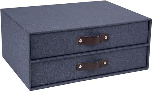 Bigso Birger Dokumenten-Briefkasten mit 2 Schubladen aus Segeltuch und Faserplatte, leicht zu ziehender Griff, 14,5 x 33 x 24,9 cm, Blau von BIGSO BOX OF SWEDEN