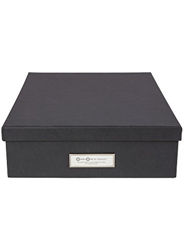 BIGSO BOX OF SWEDEN Dokumentenbox für A4 Papier, Broschüren usw. – Schreibtischablage mit Deckel und Griff – Aufbewahrungsbox aus Faserplatte und Papier – dunkelgrau von BIGSO BOX OF SWEDEN