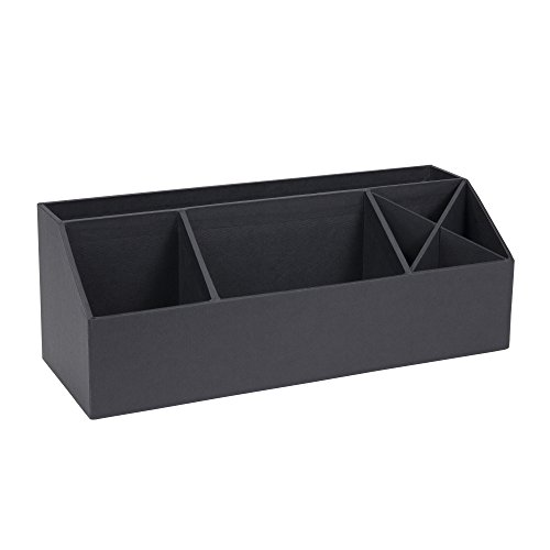 BIGSO BOX OF SWEDEN ELISA Schreibtisch Organizer mit 4 Fächern – Ordnungssystem für Zettel, Büroklammern, Stifte usw. – Sortierkasten aus Faserplatte und Papier in Leinenoptik – dunkelgrau von BIGSO BOX OF SWEDEN