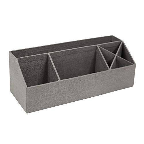 BIGSO BOX OF SWEDEN ELISA Schreibtisch Organizer mit 4 Fächern – Ordnungssystem für Zettel, Büroklammern, Stifte usw. – Sortierkasten aus Faserplatte und Papier in Leinenoptik – grau von BIGSO BOX OF SWEDEN