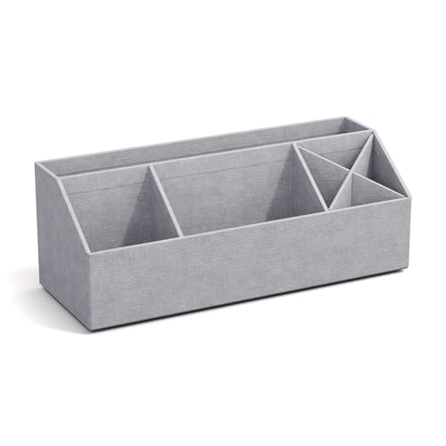 Bigso Box of Sweden ELISA Schreibtisch Organizer mit 4 Fächern – Ordnungssystem für Zettel, Büroklammern, Stifte usw. – Sortierkasten aus Faserplatte und Papier in Leinenoptik – hellgrau von BIGSO BOX OF SWEDEN