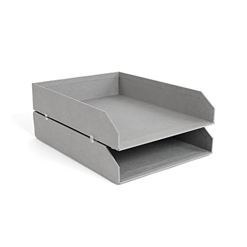 BIGSO Hakan 2er-Set Briefablage für den Schreibtisch – stapelbare Ablagefächer für Briefe, Dokumente usw, – Ordnungssystem aus Faserplatte mit Papier – grau von BIGSO BOX OF SWEDEN