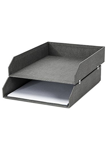 Bigso Box of Sweden Hakan 2er-Set Briefablage für den Schreibtisch – stapelbare Ablagefächer für Briefe, Dokumente usw, – Ordnungssystem aus Faserplatte mit Papier in Leinenoptik – grau von BIGSO BOX OF SWEDEN