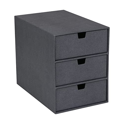 BIGSO BOX OF SWEDEN INGRID Schubladenbox für Dokumente und Bürobedarf – Schreibtisch Organizer mit 3 Schubladen – Ablagesystem aus Faserplatte und Papier in Leinenoptik – schwarz von BIGSO BOX OF SWEDEN