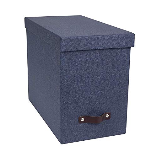 BIGSO BOX OF SWEDEN JOHAN Hängeregisterbox mit Deckel – stilvolle Archivschachtel inklusive 8 Hängehefter – Hängemappenbox aus Faserplatte und Papier in stilvoller Leinenoptik – blau von BIGSO BOX OF SWEDEN