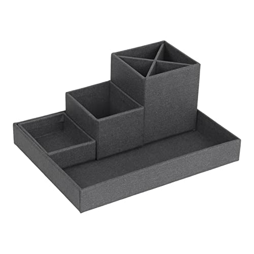 Bigso Box of Sweden LENA Schreibtisch Organizer für Stifte, Büroklammern, Haftnotizen usw. – Sortierkasten mit 4 Fächern – Ordnungssystem aus Faserplatte und Papier in Leinenoptik - schwarz von BIGSO BOX OF SWEDEN