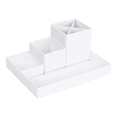 BIGSO LENA Schreibtisch Organizer für Stifte, Büroklammern, Haftnotizen usw. – Sortierkasten mit 4 Fächern – Ordnungssystem aus Faserplatte und Papier – weiß von BIGSO BOX OF SWEDEN