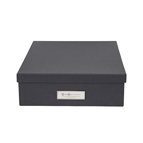 Bigso Box of Sweden OSKAR Dokumentenbox für A4 Papier, Broschüren usw. – Schreibtischablage mit Deckel und Griff – Aufbewahrungsbox aus Faserplatte und Papier – dunkelgrau von BIGSO BOX OF SWEDEN