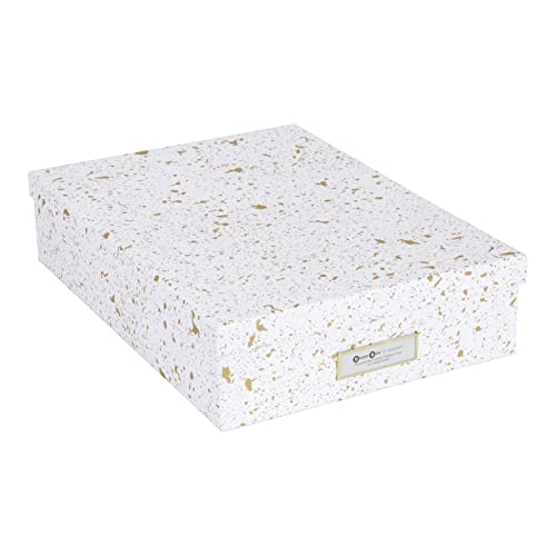 BIGSO BOX OF SWEDEN OSKAR Dokumentenbox für A4 Papier, Broschüren usw. – Schreibtischablage mit Deckel und Griff – Aufbewahrungsbox aus Faserplatte und Papier – gold gesprenkelt von BIGSO BOX OF SWEDEN