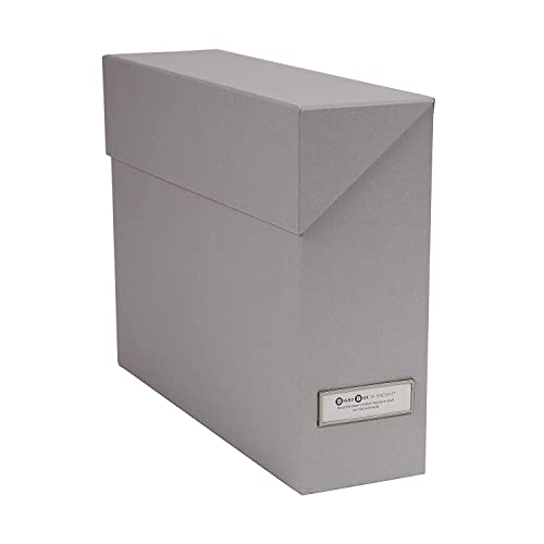 Bigso Lovisa Faserplatten-Etikettenrahmen für 12 Dateien, Dokumenten-Organizer für wichtige Papiere, langlebige Hängeregistraturbox mit Klappdeckel und Metalletikettenfenster, 9,4 x 33 x 23,9 cm, Grau von BIGSO BOX OF SWEDEN