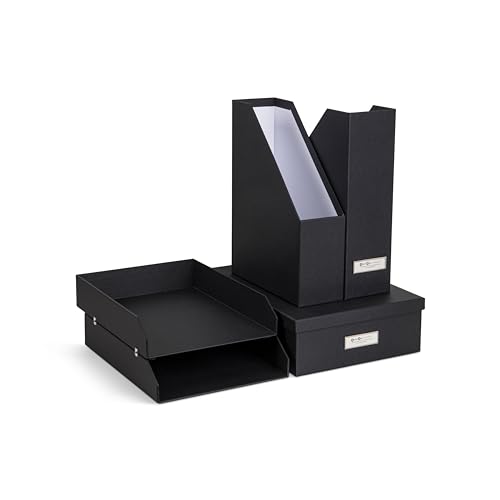 Bigso Box of Sweden HOLGER 5-teiliges Schreibtisch Set – Ordnungssystem mit 2 Stehsammlern, 2 Briefablagen und einer Box – Organizer aus Faserplatte und Papier – dunkelgrau von BIGSO BOX OF SWEDEN