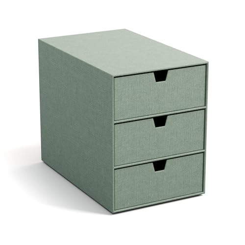 Bigso Box of Sweden INGRID Schubladenbox für Dokumente und Bürobedarf – Schreibtisch Organizer mit 3 Schubladen – Ablagesystem aus Faserplatte und Papier in Leinenoptik – mintgrün von BIGSO BOX OF SWEDEN