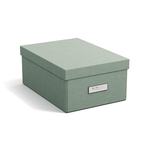 BIGSO KARIN kleine Aufbewahrungsbox mit Deckel – stabiler Organizer aus Faserplatte und Papier in Leinenoptik – praktische Faltbox mit Etikettenrahmen für extra Stauraum – mintgrün von BIGSO BOX OF SWEDEN
