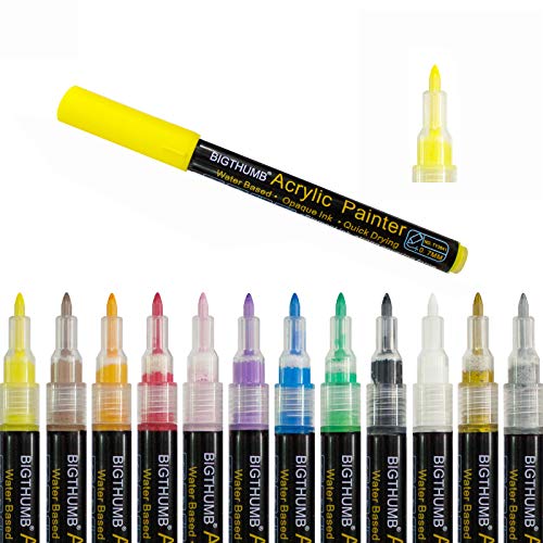 BIGTHUMB Acrylstifte, 12 Farben Wasserfest, Mittlere bis feine Spitze, 0,7-1,0 mm, Permanent Marker, für Steine, Glas, Holz, Metall, Kunststoff, Keramik, Leinwand, DIY BIGTHUMB Acrylstifte, 12 Farben Wasserfest, Mittlere bis feine Spitze, 0,7-1,0 mm, Permanent Marker, für Steine, Glas, Holz, Metall, Kunststoff, Keramik, Leinwand, DIY von BIGTHUMB