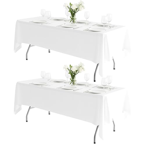 BIGTONE Polyester-Tischdecke für rechteckige Tische, flecken- und waschbar, für Abendessen, Hochzeit, Bankett, Restaurant, Party, 152,4 x 250 cm, Weiß, 2 Stück von BIGTONE