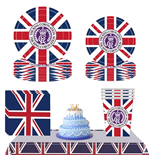 BIGUD Teller und Servietten mit britischer Flagge - Geschirrset mit Union-Jack-Muster für 16 Personen - Umweltfreundliches Partyzubehör, Partydekorationen in Lebensmittelqualität für Kinder, Jungen, von BIGUD