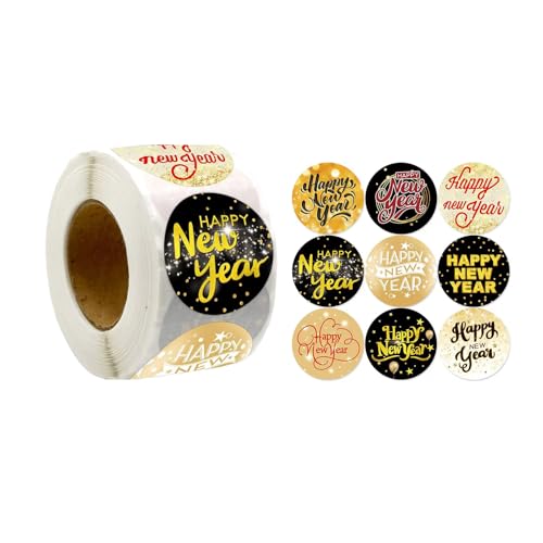 500 Stück Happy New Year Aufkleber Weihnachten Verpackungsetiketten Selbstklebende Etiketten für Weihnachtskarte Geschenkbox Süßigkeitentüte von BIGULA