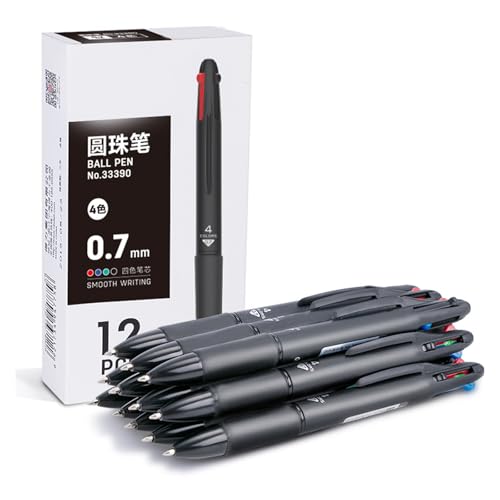 BIGULA Mehrfarbiger Kugelschreiber, einziehbar, mehrfarbig, 4-in-1-Kugelschreiber für Studenten, Erwachsene, Notizen, Zeichnen, 12 Stück von BIGULA