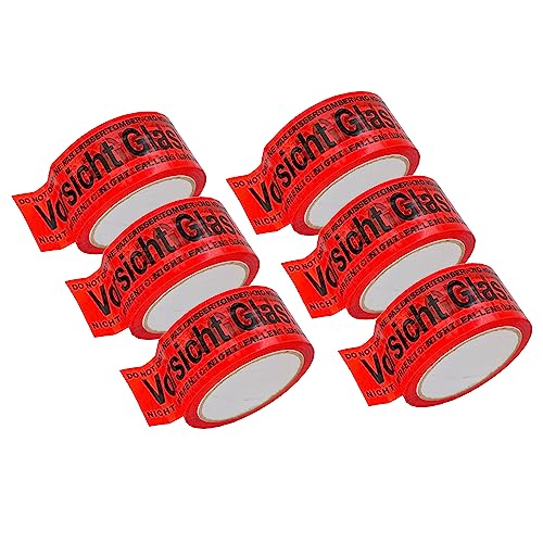 BIGtec 24 Rollen Paketklebeband Vorsicht Glas leise abrollend Klebeband Packband Paketband Verpackungsband Kartonband Standard 66m lang 48mm breit rot Verpackungsmaterial Paket Karton von BIGtec