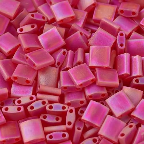 5 g Miyuki 2-hole Beads Japan Glass, size Tila 5 x 5 mm, Matted Transparent Light Red AB (siam AB) # 0140FR von BIJOUX COMPONENTS