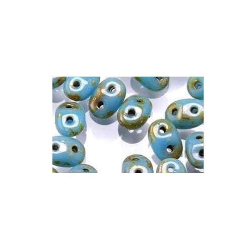 5g Matubo Superduo 2-Loch-Perlen Blaues Türkis Silber Picasso, 2.5 x 5 mm (Blue Turquoise Silver Picasso) von BIJOUX COMPONENTS