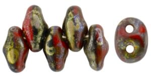 5g Matubo Superduo 2-Loch-Perlen undurchsichtiger rot/schwarzer Silber Picasso, 2.5 x 5 mm (Opaque Red/Black Silver Picasso) von BIJOUX COMPONENTS