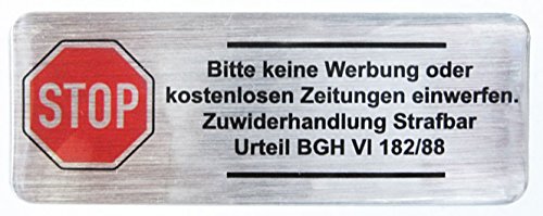 BIKE-label 3D Briefkasten Aufkleber Alu gebürstet Bitte keine Werbung laut BGH 80x30 mm 402001 von BIKE-label