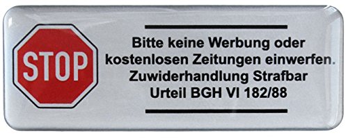 BIKE-label 3D Briefkasten Aufkleber Silber Bitte keine Werbung laut BGH" 80x30 mm 402002 von BIKE-label