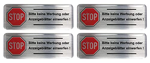 BIKE-label Briefkasten Aufkleber 3D Alu 80x30 mm 4 Stück Keine Werbung 403009VE von BIKE-label