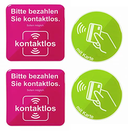 BIKE-label Schild 3D Aufkleber 8x8 cm - Dm 7 cm 2 Motive je 2 Stück kontaktlos zahlen 900178VE von BIKE-label