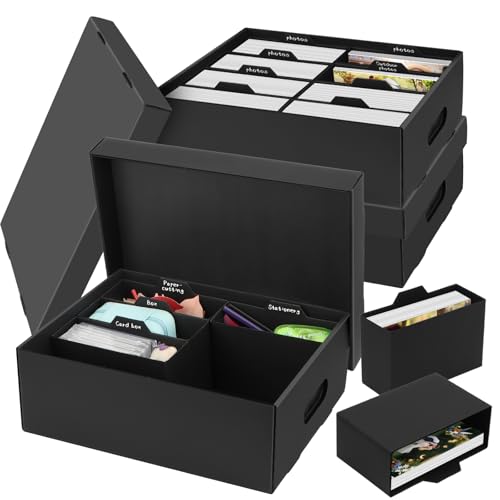BILIPLE 3 Stück Fotoaufbewahrungsbox, Fotobox Aufbewahrungsbox mit Deckel für 10x15 cm Fotos, Aufbewahrungsboxen schwarz Fotoalben Foto-Organizer aus Pappe für Handwerk Aufkleber Foto von BILIPLE