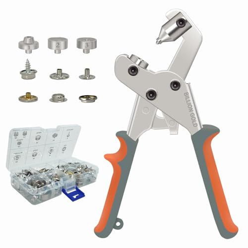 BILLION GOLD Mühelos Druckknopf Set Mit Zange, Verstellbares Druckknopfzange-Setter-Werkzeug mit 20 Sätze Druckknöpfe für Reparieren Von Segeltuch, NäHen,Planen Ersetzen Von MetallverschlüSsen von BILLION GOLD