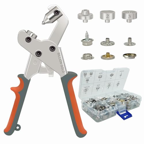 BILLION GOLD Druckknopf Set Mit Zange, Verstellbares Druckknopf-Setter-Werkzeug, Druckknopfzange mit 20 Sätze Druckknöpfe für Reparieren Von Segeltuch, NäHen,Planen Ersetzen Von MetallverschlüSsen von BILLION GOLD