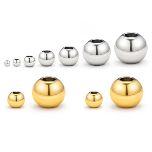 2–4 mm Edelstahlperlen zur Schmuckherstellung, lose Abstandshalter, Metallperlen für Armbänder, Komponenten, 100 Stück (goldfarben, 4 mm x Loch 1,2 mm, 100 Stück) von BIMRTGXR