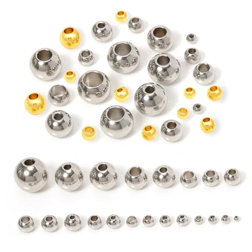 2 mm - 12 mm 316L Edelstahlperlen, Metallperlen mit großem Loch, Abstandshalter für Schmuckherstellung, DIY, Armband, Halskette, 100 Stück (6 x 3 mm Loch) von BIMRTGXR