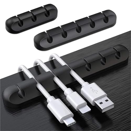 Kabelaufwickler mit 3/5/7 Clips, selbstklebend, USB-Ladekabelhalter, mit Draht umwickelt, Tisch-Organizer, Bürobedarf (grau, 5 Löcher) von BIMRTGXR