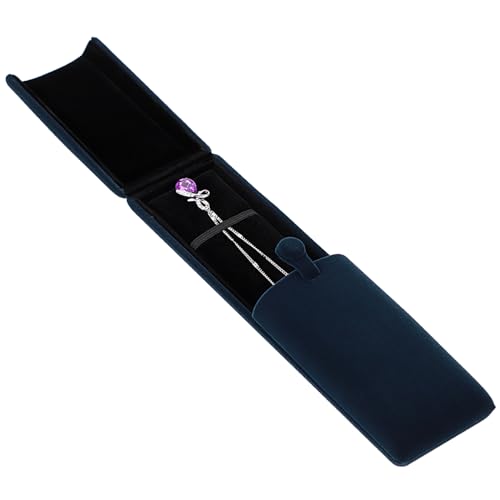 BIMUYI Lange Samt Halskette Aufbewahrungsbox, Schmuck Geschenk Box, Anhänger Display Case Holder (Navy Blue) von BIMUYI