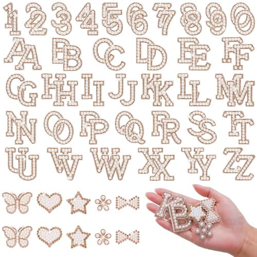 Selbstklebende Perlen-Patches (A-Z), Zahlenaufnäher 0–9, Glitzer-Perlen-Aufnäher, Strass-Applikation für selbstgemachte Kleidung, Taschen, Schuhe, goldfarben, 82 Stück von BINBE