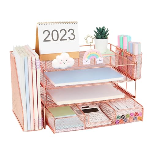 Briefablage aus Metall mit 4 Ebenen, mit Zeitschriftenständer, Schublade, Stiftebecher, Schreibtisch-Organizer und Zubehör, multifunktional für Büro Briefablage aus Metall mit 4 Ebenen, mit Zeitschriftenständer, Schublade, Stiftebecher, Schreibtisch-Organizer und Zubehör, multifunktional für Büro von BINGGA
