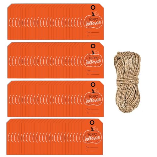Halloween-Etiketten zum Aufhängen, 5,1 x 3 cm, beschreibbare Verpackungsetiketten, Halloween-Zubehör für Geschenkbox, Süßigkeitenbeutel, 100 Stück Halloween-Etiketten zum Aufhängen, 5,1 x 3 cm, beschreibbare Verpackungsetiketten, Halloween-Zubehör für Geschenkbox, Süßigkeitenbeutel, 100 Stück von BINGGA