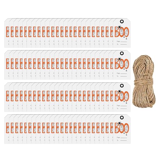 Halloween-Etiketten zum Aufhängen, 5,1 x 3 cm, beschreibbare Verpackungsetiketten, Halloween-Zubehör für Geschenkbox, Süßigkeitenbeutel, 100 Stück Halloween-Etiketten zum Aufhängen, 5,1 x 3 cm, beschreibbare Verpackungsetiketten, Halloween-Zubehör für Geschenkbox, Süßigkeitenbeutel, 100 Stück von BINGGA