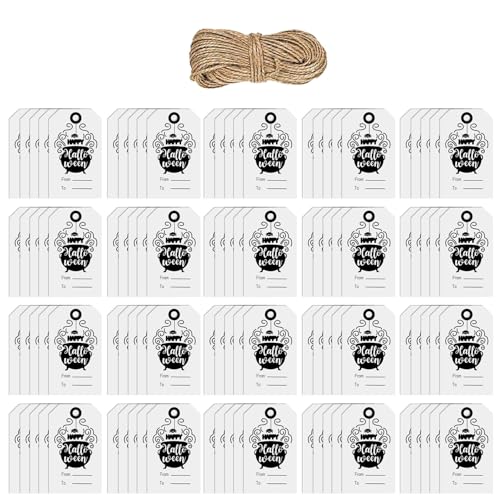Halloween-Etiketten zum Aufhängen, 5,1 x 3 cm, beschreibbare Verpackungsetiketten, Halloween-Zubehör für Geschenkbox, Süßigkeitenbeutel, 100 Stück Halloween-Etiketten zum Aufhängen, 5,1 x 3 cm, beschreibbare Verpackungsetiketten, Halloween-Zubehör für Geschenkbox, Süßigkeitenbeutel, 100 Stück von BINGGA