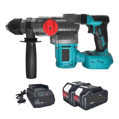 2-Modus bürstenloser elektrischer Schlagbohrhammer, 26 mm, kabelloser Bohrhammer, Hand-Elektrowerkzeuge Für Abbrucharbeiten, Grabenarbeiten, Meißeln(2PCS 4.0Ah Battery) von BINGNU
