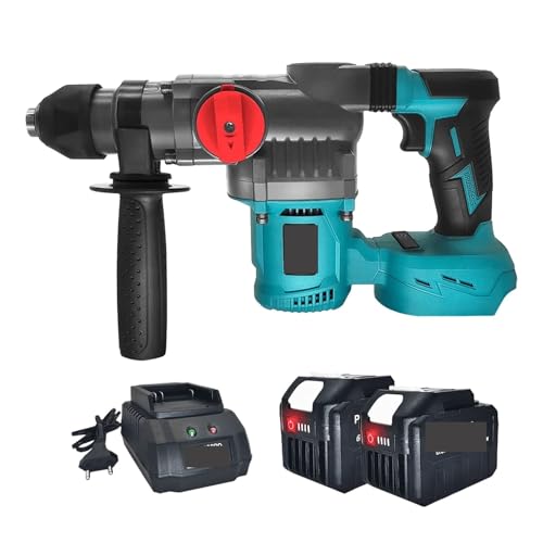 2-Modus bürstenloser elektrischer Schlagbohrhammer, 26 mm, kabelloser Bohrhammer, Hand-Elektrowerkzeuge Für Abbrucharbeiten, Grabenarbeiten, Meißeln(2PCS 6.0Ah Battery) von BINGNU