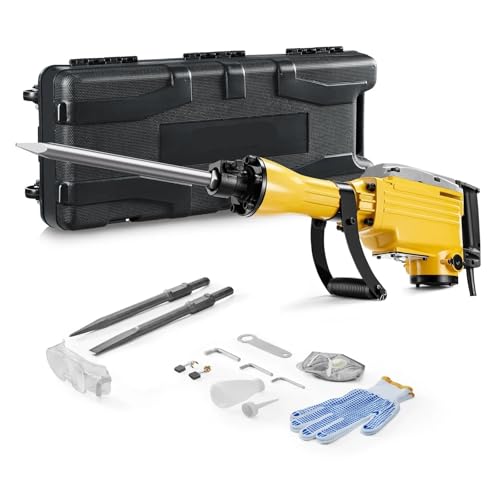 Abbruchhammer, 2200 W, 1350 BPM, Betonbrecher, elektrischer Presslufthammer mit 2/4 Meißeln, gelb Für Abbrucharbeiten, Grabenarbeiten, Meißeln(2pcs Yellow) von BINGNU