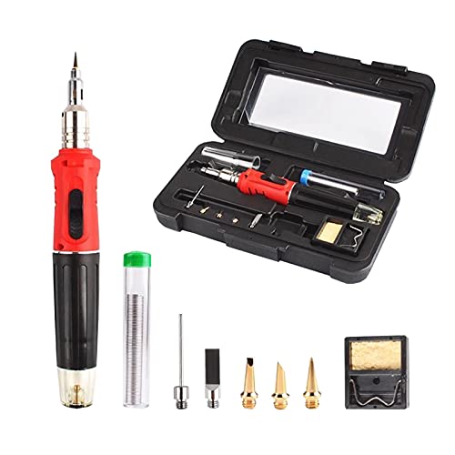 BINGNU Lötstation, 10 in 1 Profi-Butan-Gas-Lötkolben Schweißen Tool Kit Qualitäts-Mini Gas Lötstation Großhandel Für Rework und Entlöten(Rood) von BINGNU
